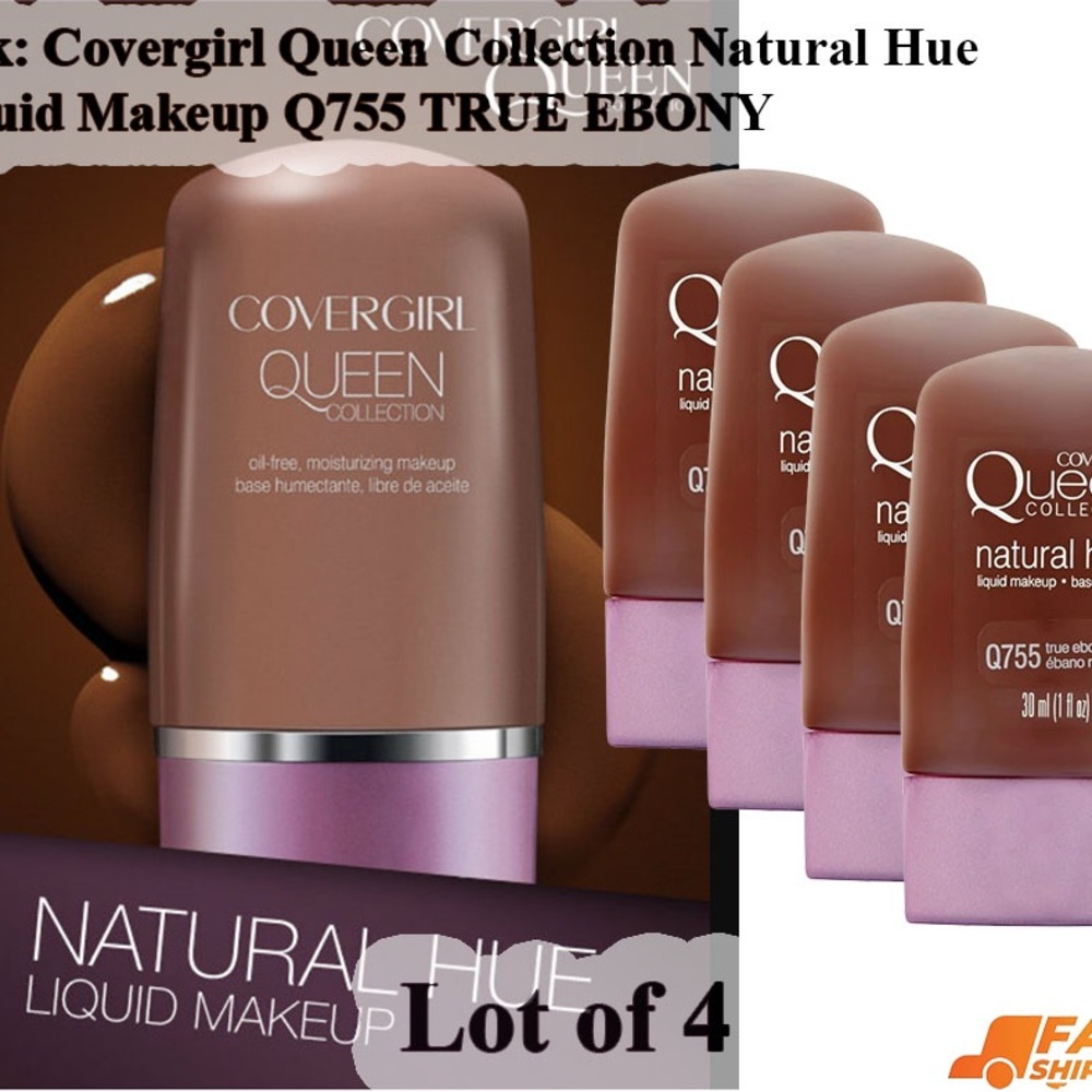 4pk: COVERGIRL Queen Collection Natural Hue Liquid Makeup -True Ebony Deep Brown